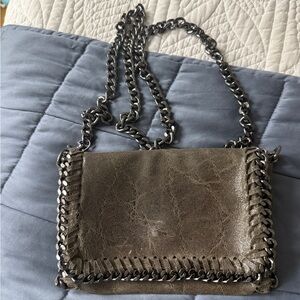 Italian Leather Chain-Embellished Greenish-Tan Bag